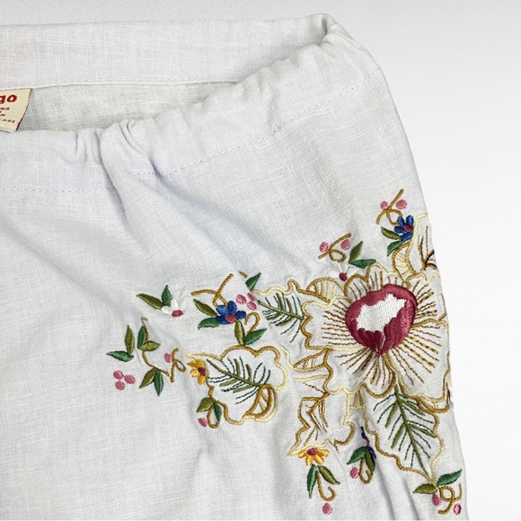 VINTAGE | BONGO Cotton White Linen Blend Embroidered Coastal Drawstring Pants - Picture 10 of 11